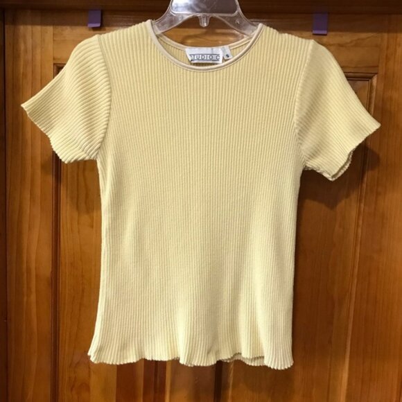 Studio C Yellow Ribbed Sweater Blouse Size Small 4 - 6 100% CottonStretch - Picture 1 of 12